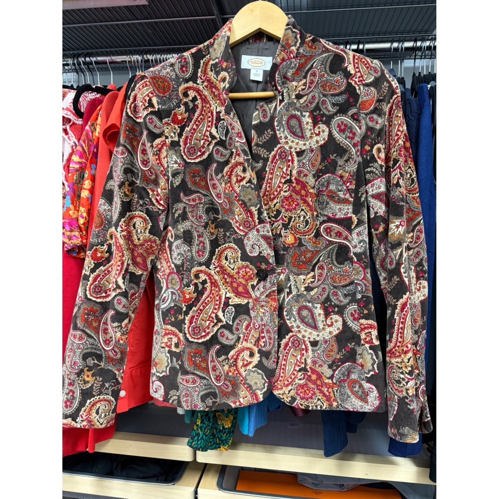 Talbots Womens Size 4 Paisley Cotton Silk Blend Single Button Blazer Jacket